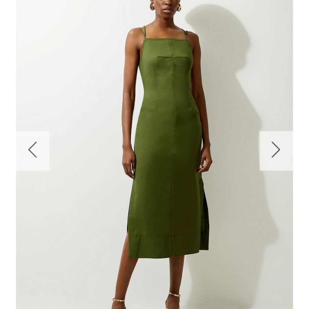 Cotton Sateen Utility Woven Column Midi Dress
